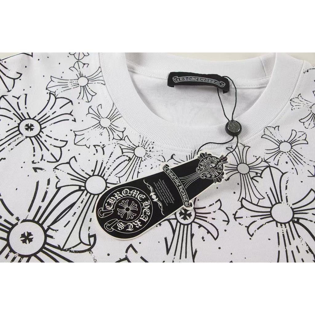 W361 CHROME HEARTS Лето 2026 Новый Высококачественный Хлопок Круглый Вырез Свободный Большой Размер Мужская и Женская Футболка Футболка для Пары