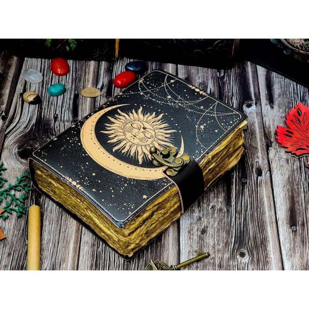 Sun Moon Vintage Book for Men Women 200 Handmade Paper with Lock for Traveling