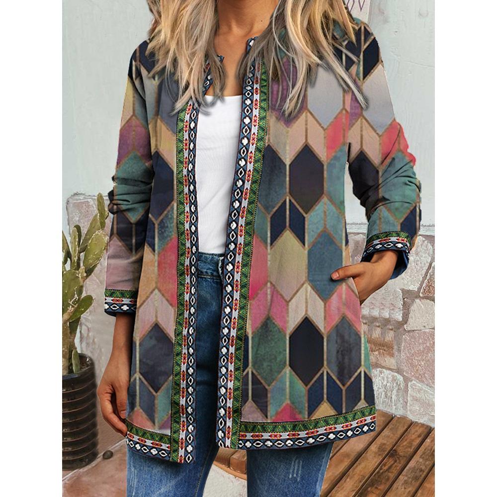 GMXIA Осень-зима винтажный этнический стиль принт большой размер куртка кардиган женская одежда