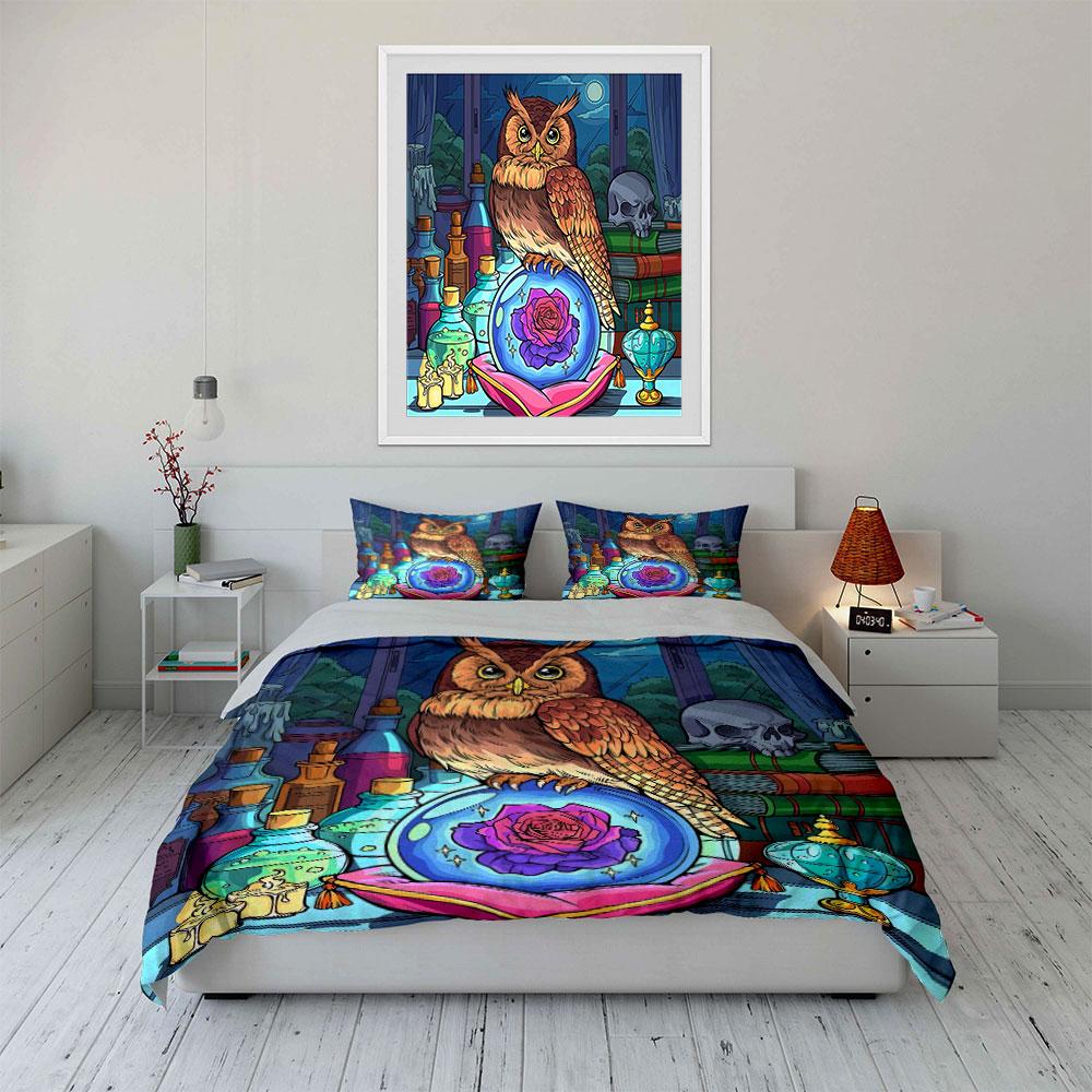 "Magic Owl Decor Set" Soft Skin-Friendly Bedding Set Includes 1 Duvet Cover And 2 Pillowcase, Gift