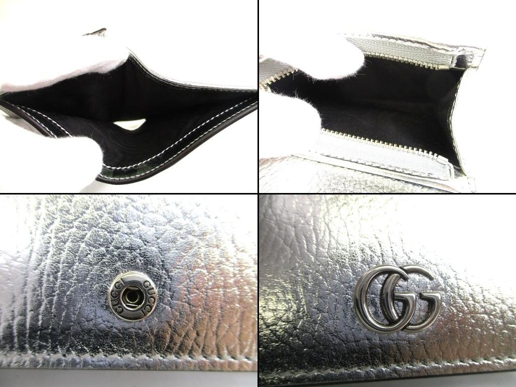 Оригинальный кошелек GUCCI GG Marmont из серебристой кожи, складной, компактный, #b125. Открытая коробка