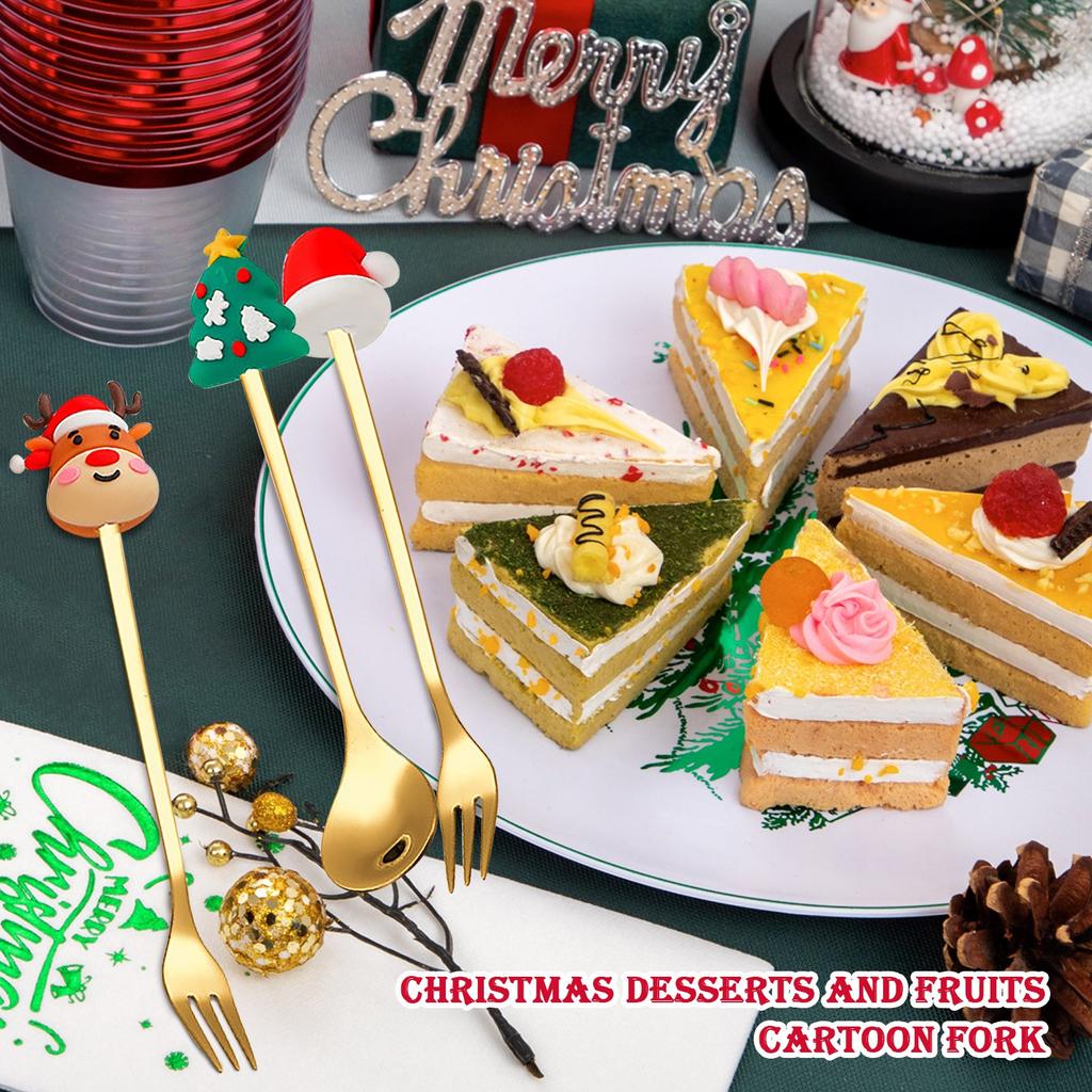 Рождественская ложка Снеговик Ложка Вилка Рождественская елка Десерт Кофейная ложка Фруктовая вилка Мультяшный Клаус Рождественский подарок