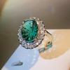 Personality Oval Firework Craft 925 Silver Inlaid Emerald Design Sense Four -Claw Ring Party Travel Wedding Accessories