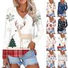 Women's Casual Fashion Sexy Comfortable Christmas Printed V-Neck Long Sleeve Top