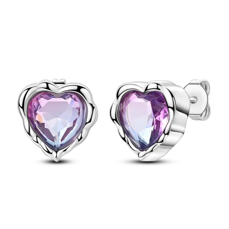 Original 925 Sterling Silver Purple Flower Owl Earrings Women 2025 Zircon Ear Studs Sparkling Pave Hoop Earring Jewelry Gift