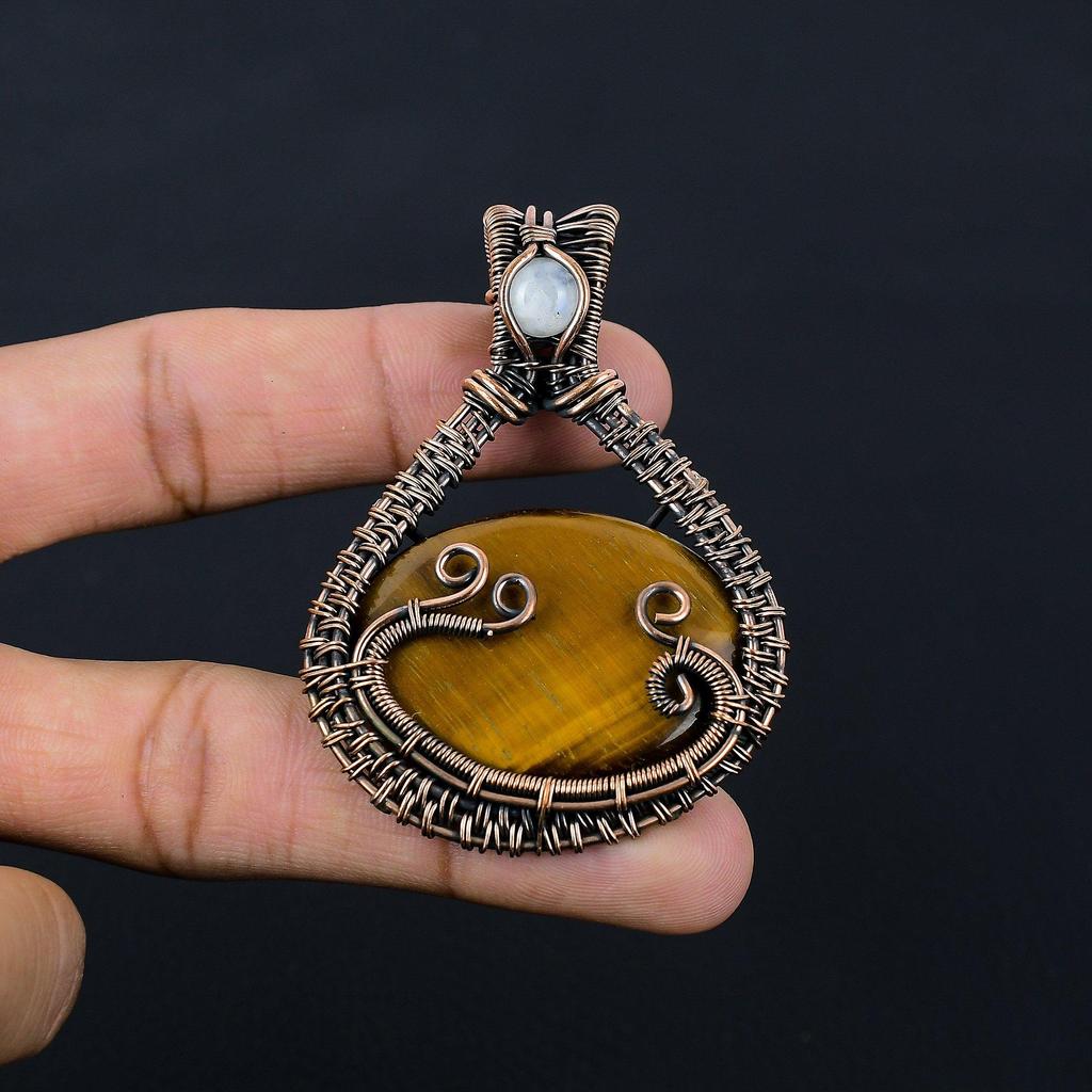 Тигровый глаз драгоценный камень из чистой медной проволоки, завернутый в подвеску ручной работы, ювелирный подарок