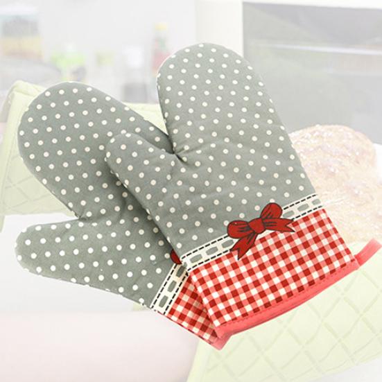 1Pc Dots Grids Print Oven Mitt Heat Resistant Protector Kitchen Holder Glove