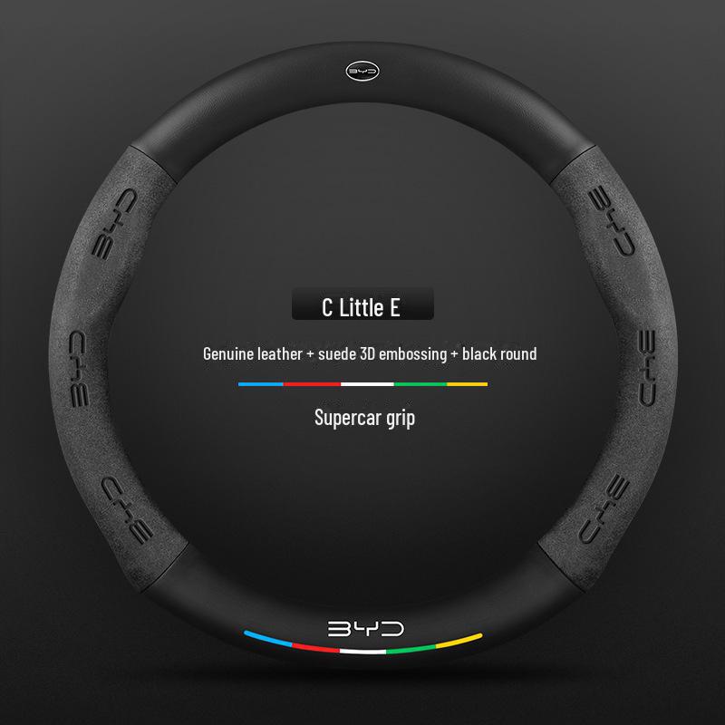 Compatible BYD Qin, Han, Tang, Song, Yuan E2 Destroyer Dolphin Leather Steering Wheel Cover with 3D Embossing