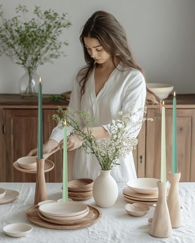 12-inch Green Gradient Tapered Smokeless Unscented Long Stem Candles Pack of 12 - Suitable for Weddings Advent Home Decor Dinner Christmas