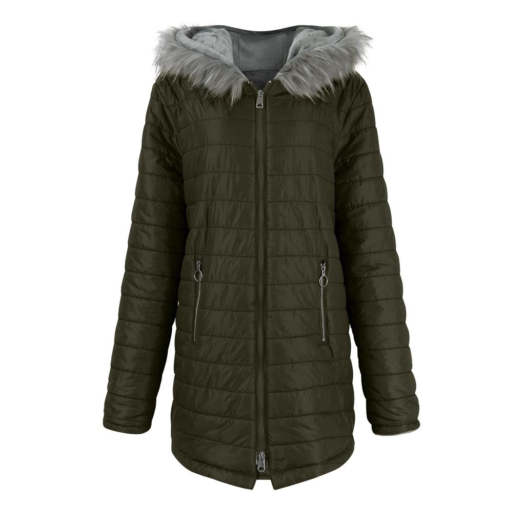 Women Hooded Plus Velvet Corduroy Coat Ladies Winter Cotton Coat Thickened Mid Length Warm Jacket