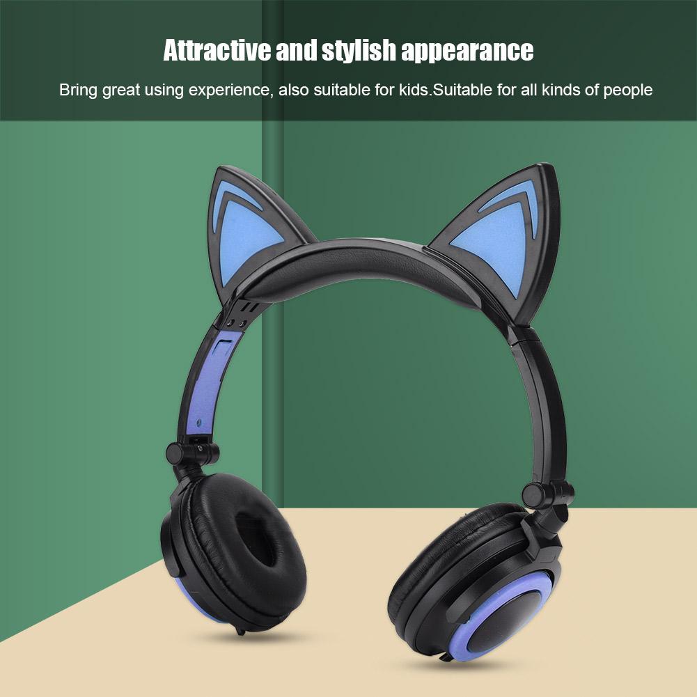 CL107 Cat Ear Foldable Music   USB Headphone Earphone with LED Light for PC Mobile Phone
