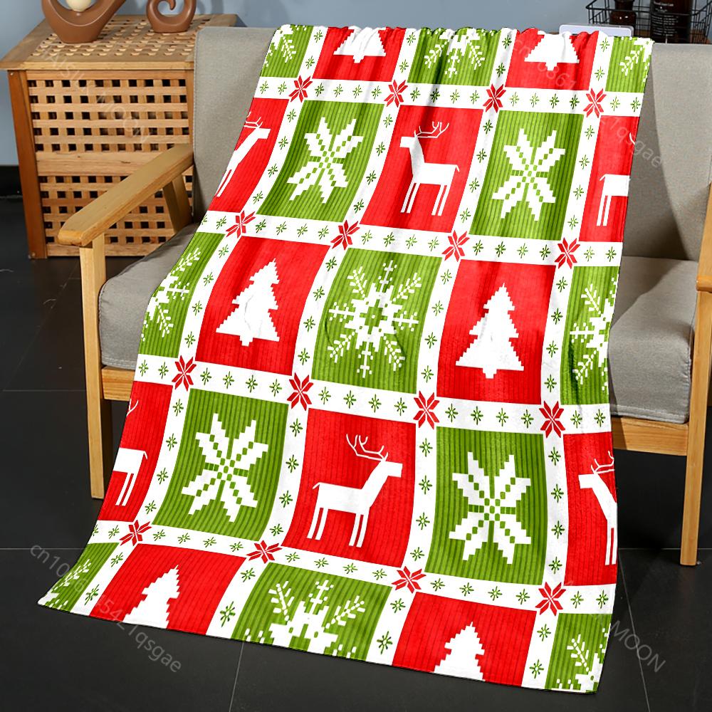 Christmas-themed Background Elements Pattern Blanket Flannel Material Soft Warm for All Seasons, Home Outdoor Camping Picnics RV