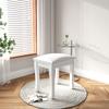 Square Vanity Stool Chair, High Elastic Cotton Makeup Bench, Padded Piano Stool Seat for Makeup Room, Bathroom, Living Room, Ottoman, White Curved Leg