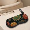 2D-Bohemian Floral Pattern Zipper Sunglasses Case, Vintage Gold Leaf Eyeglasses Storage Pouch, Portable Protective Eyewear Container for Travel
