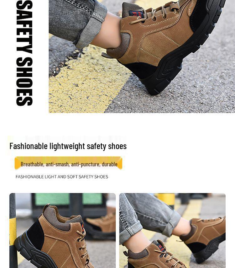 Men's Steel Toe Safety Work Shoes: Solid Bottom, Anti-Smash, Anti-Puncture, Lightweight, Wear-Resistant, Thick Sole, High-Top Protection.