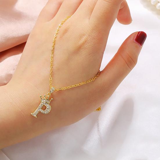 Letter Necklace Rhinestone Crown Letter Pendant Adjustable Chain Women Necklace