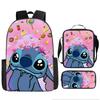 Stitch Backpack Set 3-Piece Lilo & Stitch School Backpack Insulated Lunch Bag Pencil Case Oxford Cloth Large Capacity