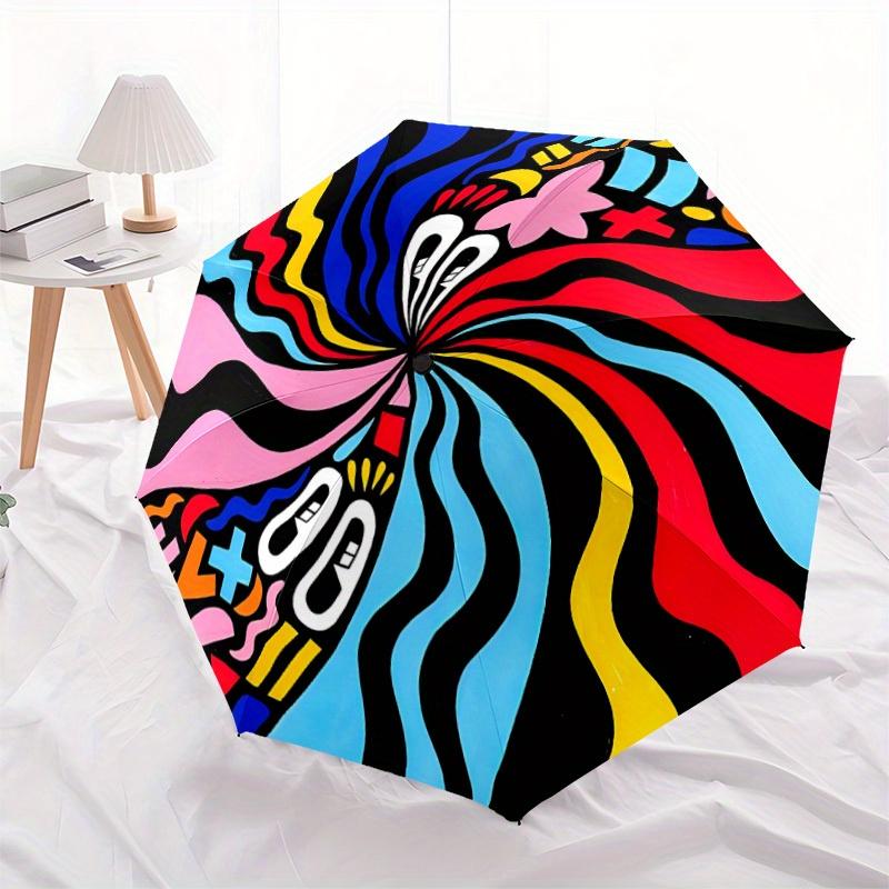 1pc Psychedelic Art Folding Umbrella , 8 Ribs Casual Durable Lightweight Portable Travelling Umbrella For Men & Women yy250728109