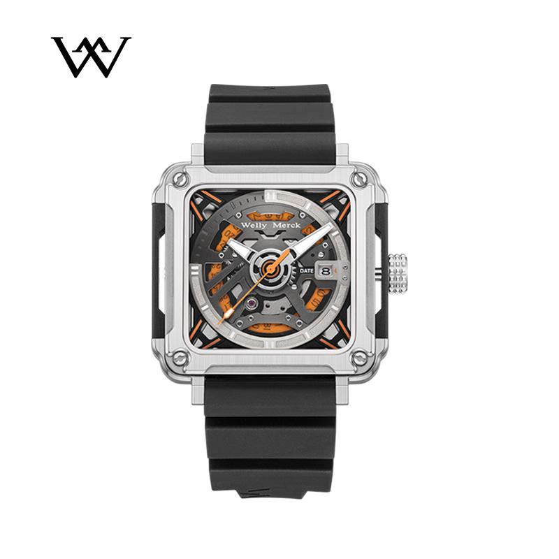WM Часы Автоматические Механические Часы Мужские Нержавеющая Сталь reloj hombre Серия Interstellar Квадратные Welly Merck Часы WM090