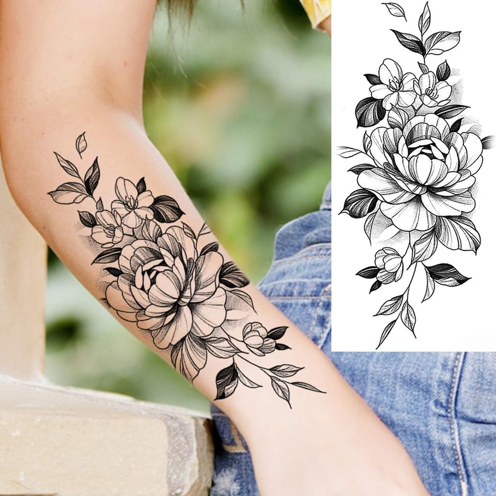 1 Sheet Snake Temporary Tattoos For Women Men Arm Leg Forearm Body Adults Rose Fake Flower Tattoo Sticker Waterproof Covers Up