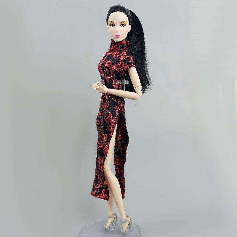 Красная модная кукольная одежда с цветочным принтом для куклы Барби, наряды, китайская традиционная одежда Ципао, аксессуары для кукол 1/6, детские игрушки
