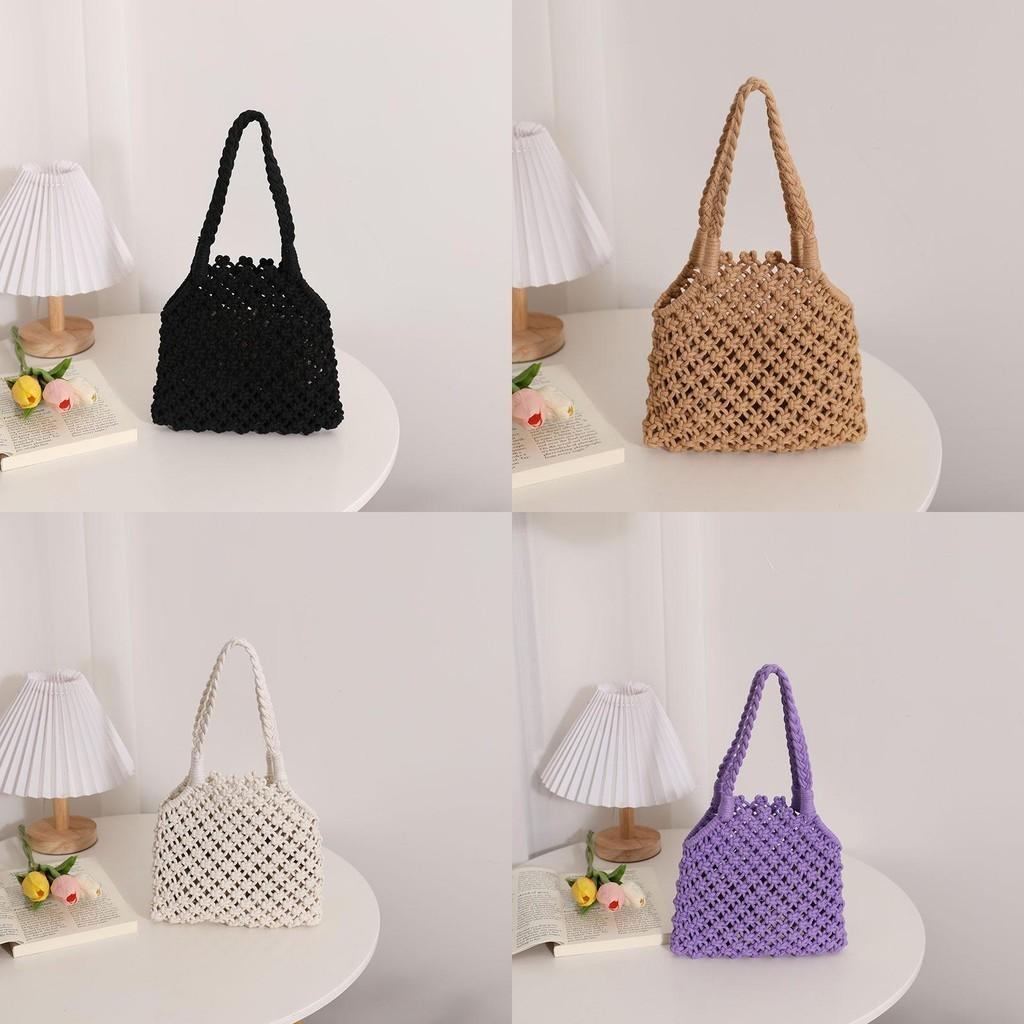 Городской Минималистичный Стиль Плетеная Сумка Оптом Хлопковая Веревка Женская Сумка Среднего Размера Доступна в Разных Цветах Персонажи)