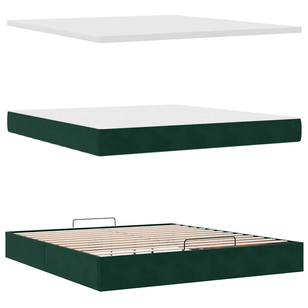 Ottoman Bed with Mattress Dark Green 180x200 cm Velvet