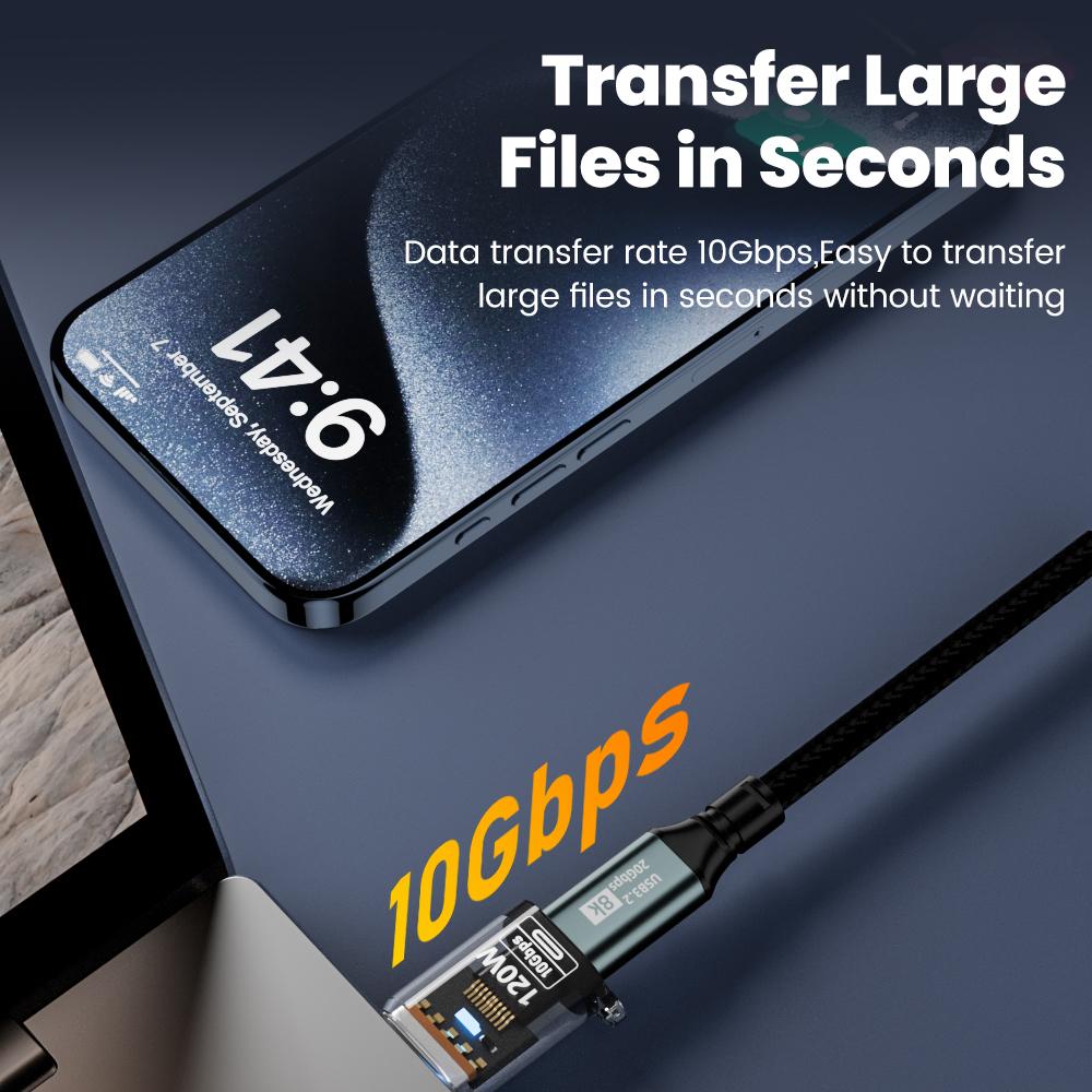 OTG-адаптер Type C на USB A мощностью 120 Вт, адаптер USB 3.2 на Type C (мама), подходит для iPhone 15, 16, Macbook, iPad, поддерживает быструю зарядку