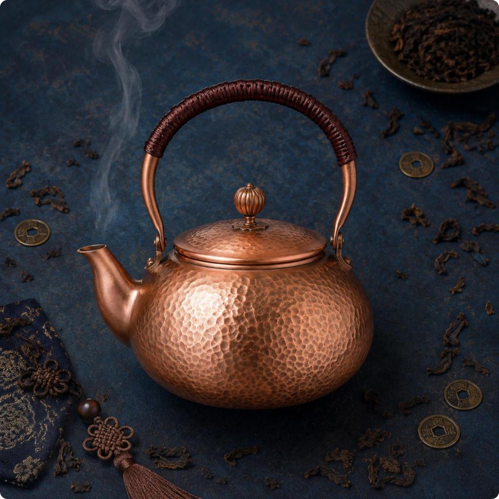 Медный чайник, ручная работа, с откидной крышкой, изолированной ручкой, сосуд для коллекционеров,