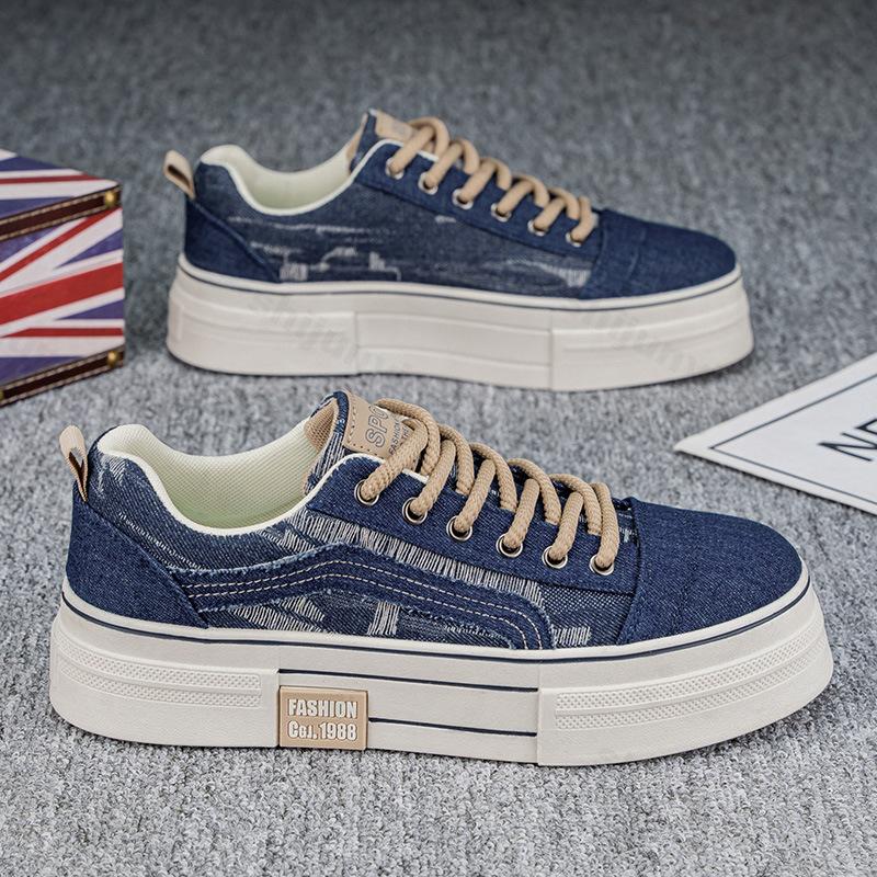 Мода Мужская Мода Тренд Толстая Подошва Повседневная Джинсовая Обувь 2025 Осень Мелкий Вырез Удобные Нескользящие На Шнуровке Массивные кроссовки