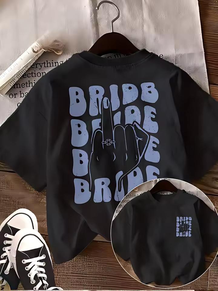 Gothic Bride Graphic T-Shirt Women Aesthetic Middle Finger Print Tee Summer Fashion Casual Short Sleeve Harajuku Streetwear Top