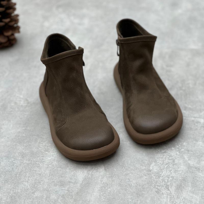 Johnature Короткие сапоги из натуральной кожи ручной работы в стиле ретро с круглым носком, повседневные однотонные универсальные женские ботинки на мягкой подошве