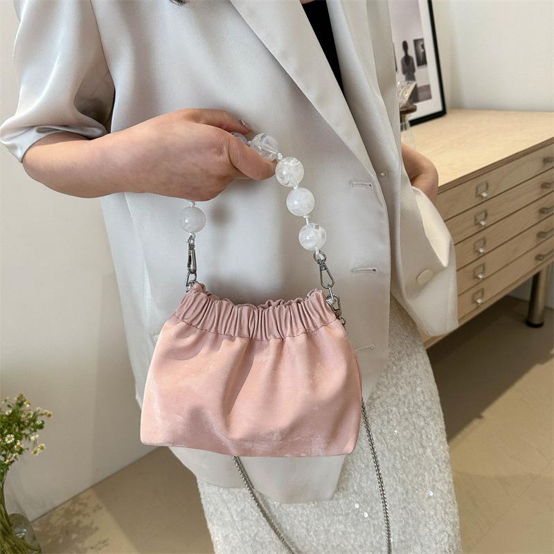 Простая и свежая сумка-цепочка с бусинами, сумка-ведро подмышкой, женская сумка, новая весенняя складная сумка через плечо