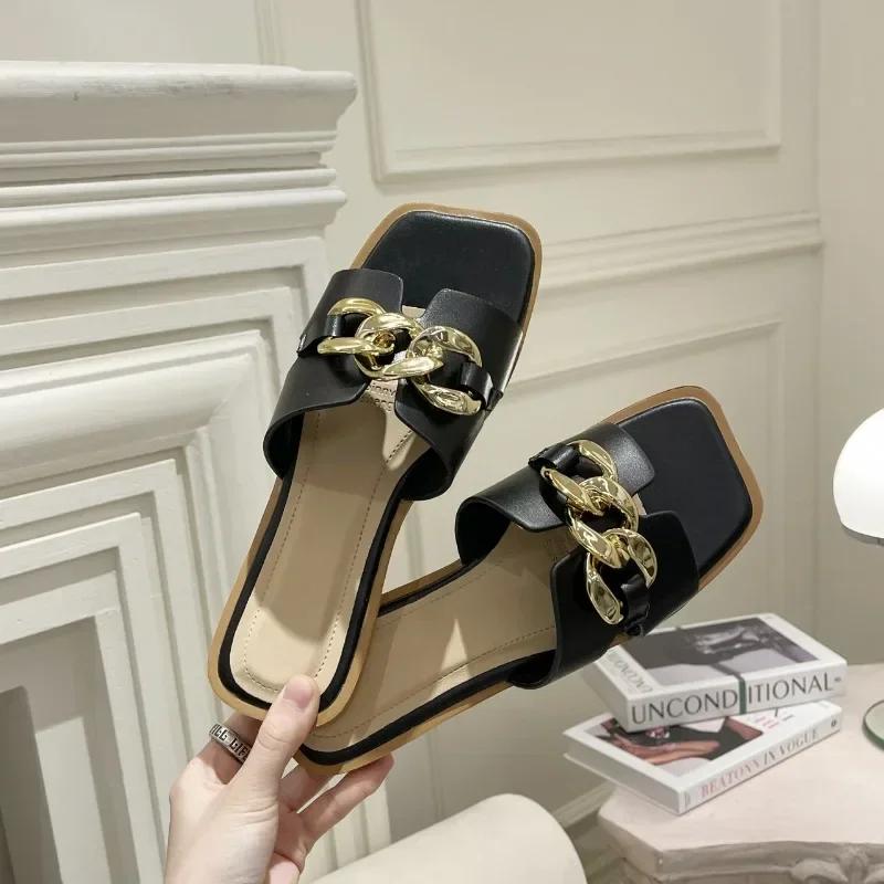 Летние тапочки Женские плоские уличные трендовые пляжные сандалии Женские шлепанцы 2025 сандалии женские