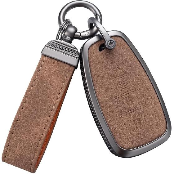 YO&YOYE Compatible With Chevy Key Fob Cover With Keychain Leather Key Case Protector For Chevrolet Equinox Camaro Cruze Malibu Sonic Smart Key (Grey)