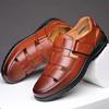 2025 Men's Hollow Up PU Leather Breathable Sandals Non-slip Flat Soft Bottom Handmade Trendy Design Shoes Men's Shoes
