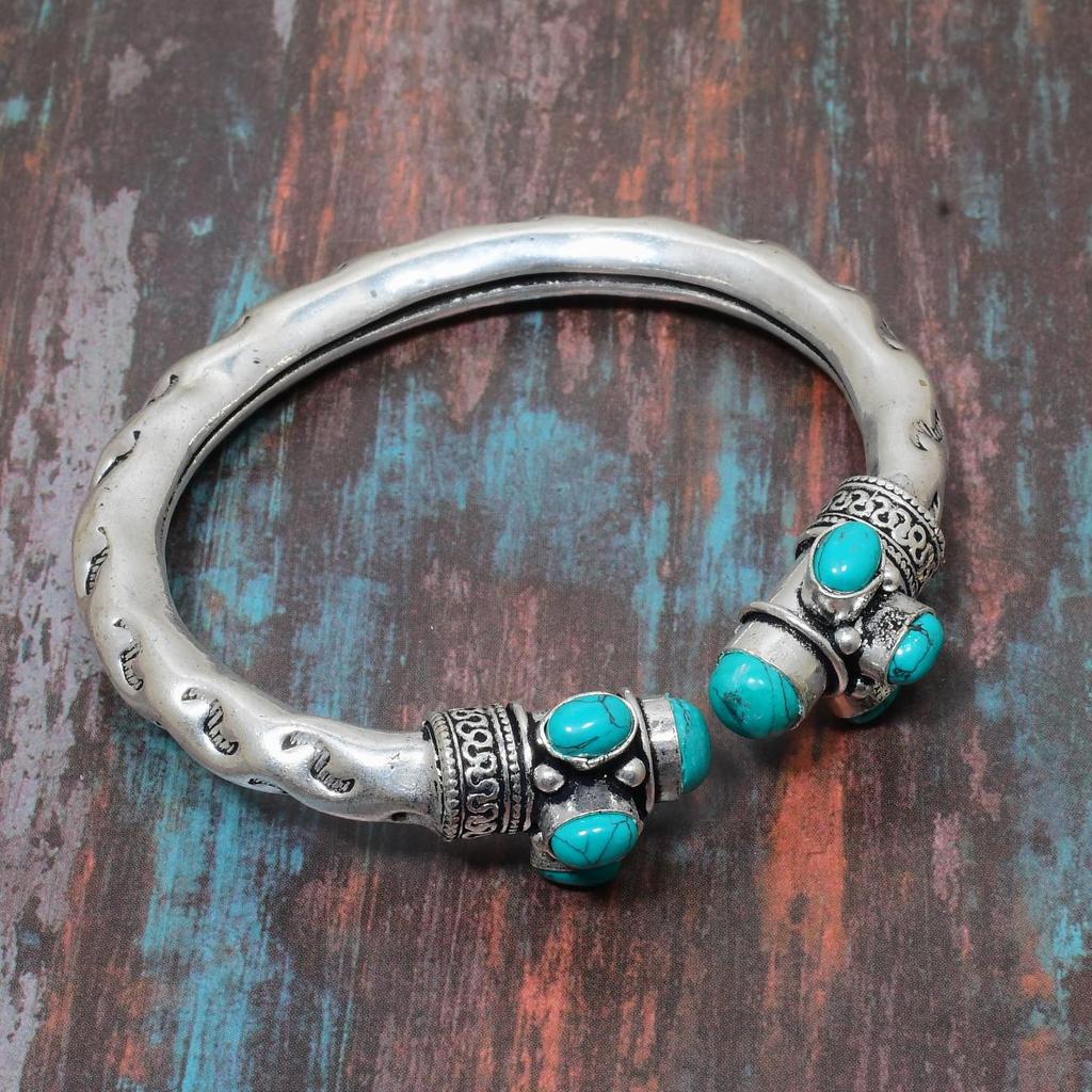 Удивительный бирюзовый драгоценный камень Санта-Роза ручной работы из стерлингового серебра 925 пробы Регулируемый браслет-манжета