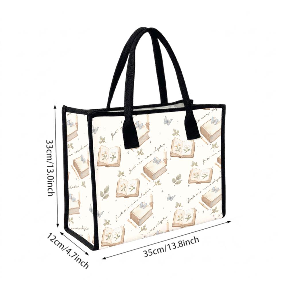 Vintage Book Pattern Tote Bag Casual Daily Shoulder Bag for Shopping Outdoor Commute
