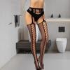 Женские черные чулки с поясом, высокие ажурные колготки, эротическое белье, сексуальные колготки, длинные сетчатые кружевные чулки с цветочным принтом