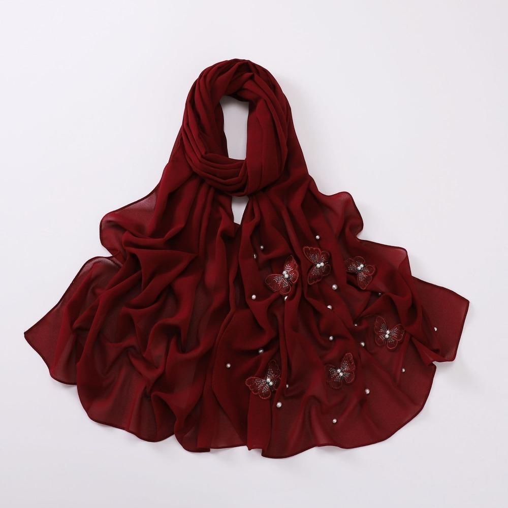 Исламская одежда Тюрбаны Жемчужный шелковый платок Малайзия шарф Жемчужный шифоновый хиджаб для женщин