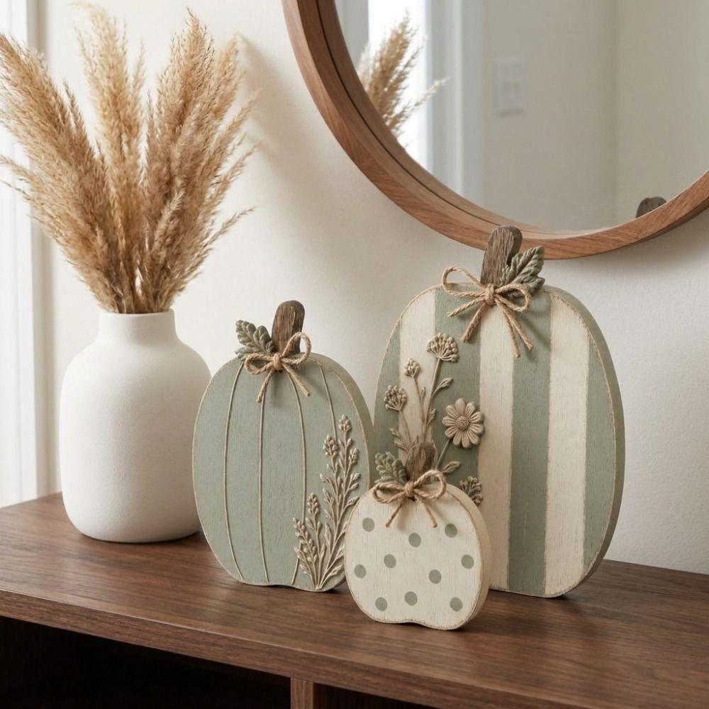 3 pcs Dots Flower Wildflower Pumpkin Figurine Home Decor Tabletop Ornament Fall Season