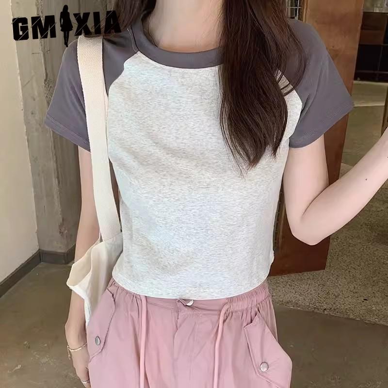GMXIA Летнее женское платье, подходящее по цвету, утягивающее плечо, дизайн Sense Pure, футболка с короткими рукавами, женский топ
