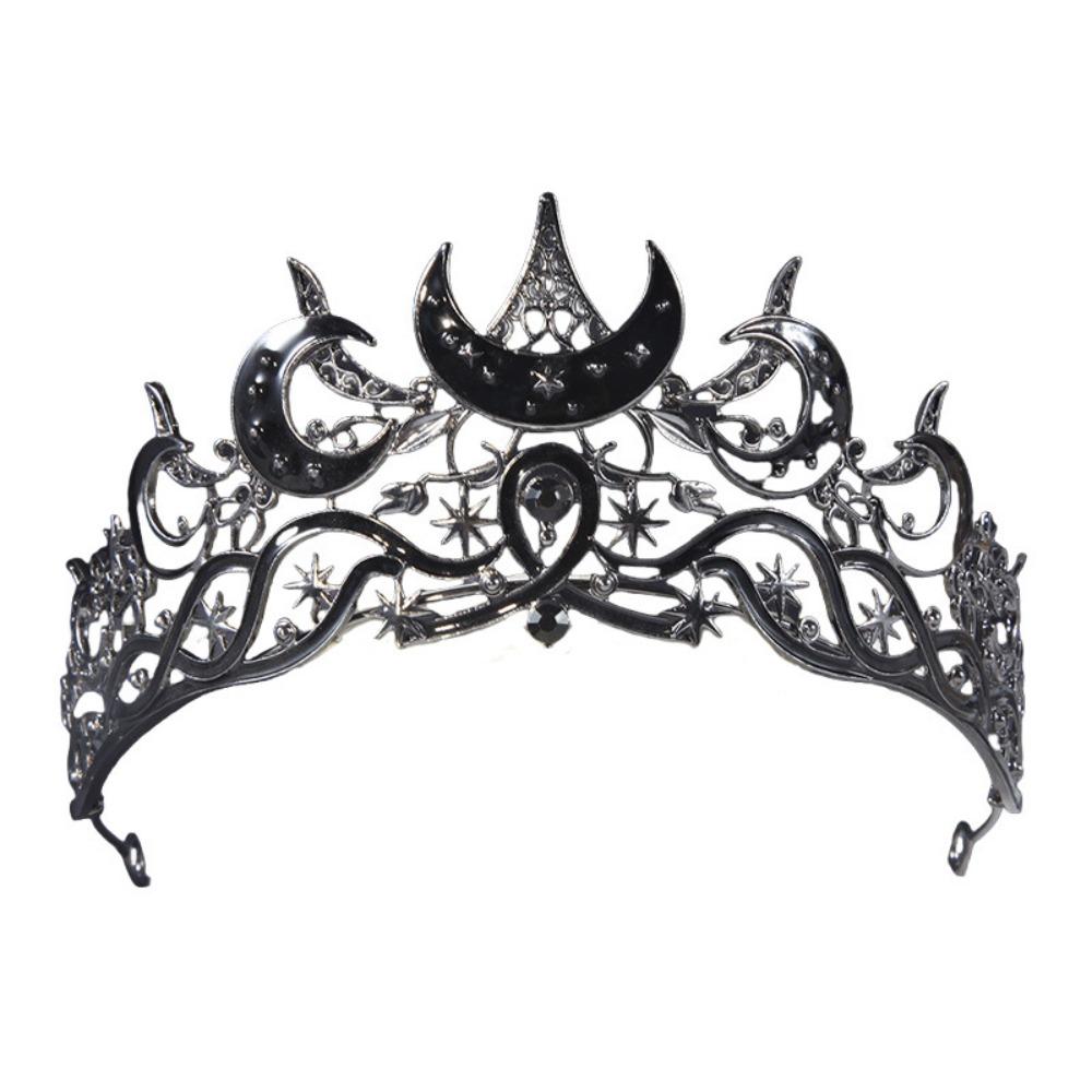 Vintage Black Color Moon Tiara Vintage Style Luxury Design Queen Crown Elegant Hair Jewelry Accessories Star Headpiece for Women