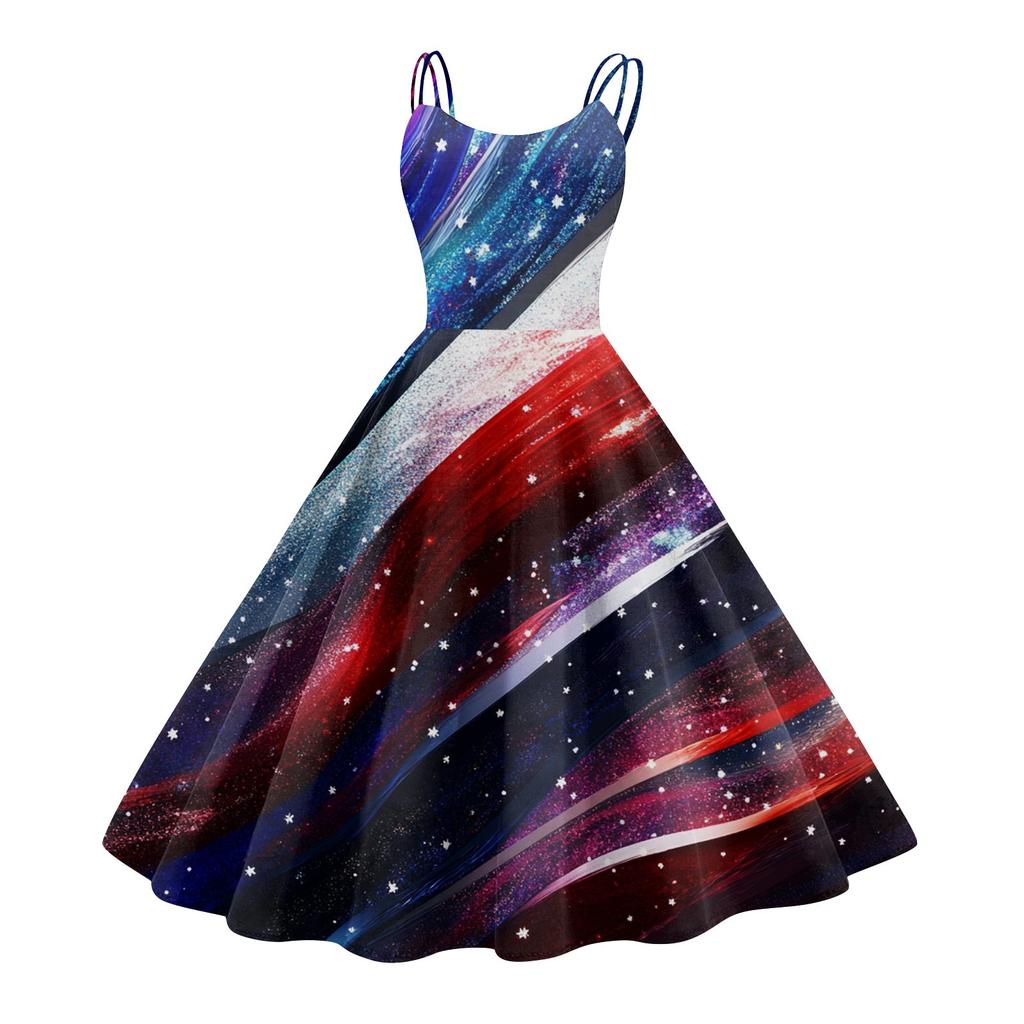 Женское сексуальное платье с открытыми плечами в стиле панк-винтаж с принтом «День независимости»