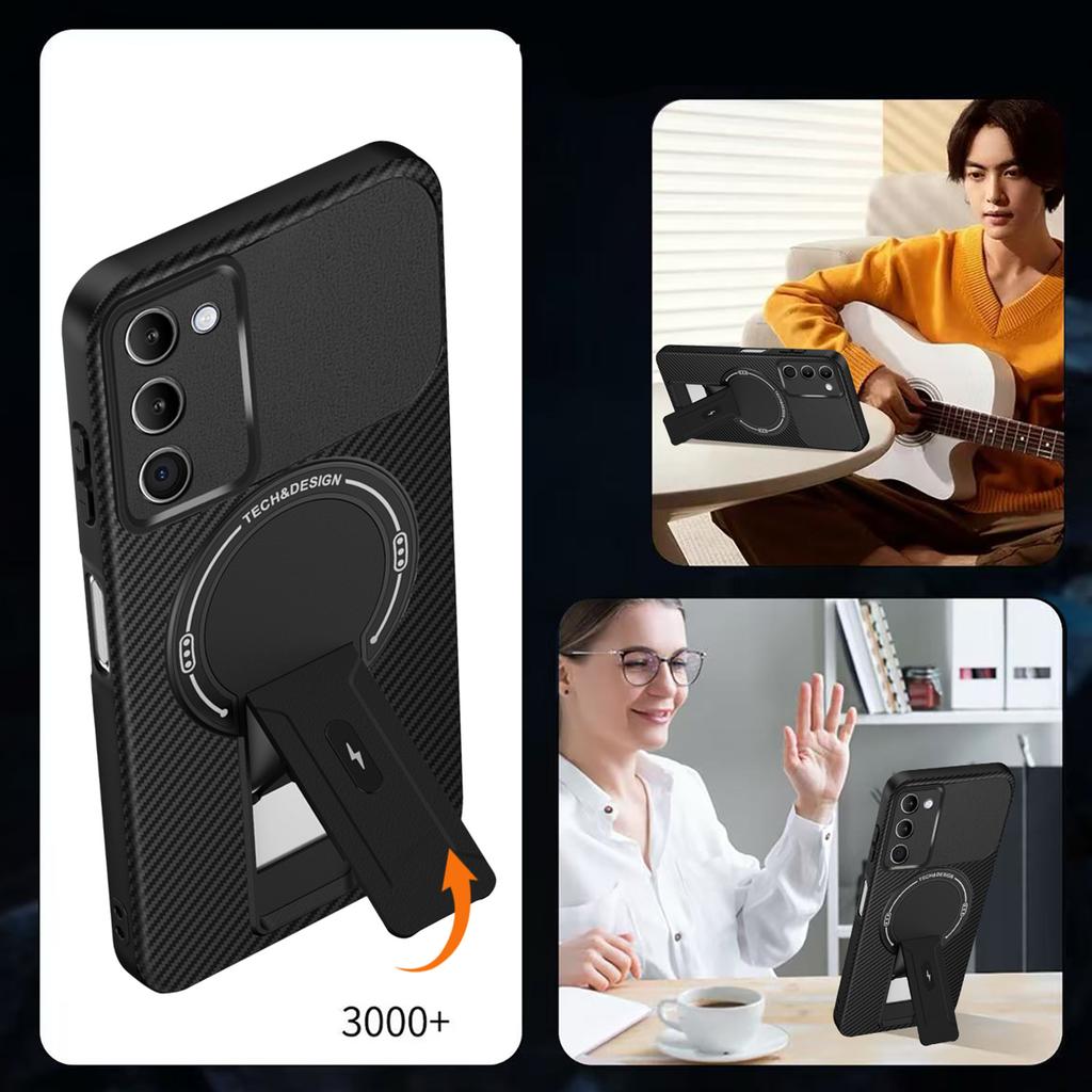 Для Xiaomi Redmi 15 5G (Глобальный) (169 мм) Чехол Текстура Углеродного Волокна ПК+ТПУ Чехол для Телефона с Подставкой