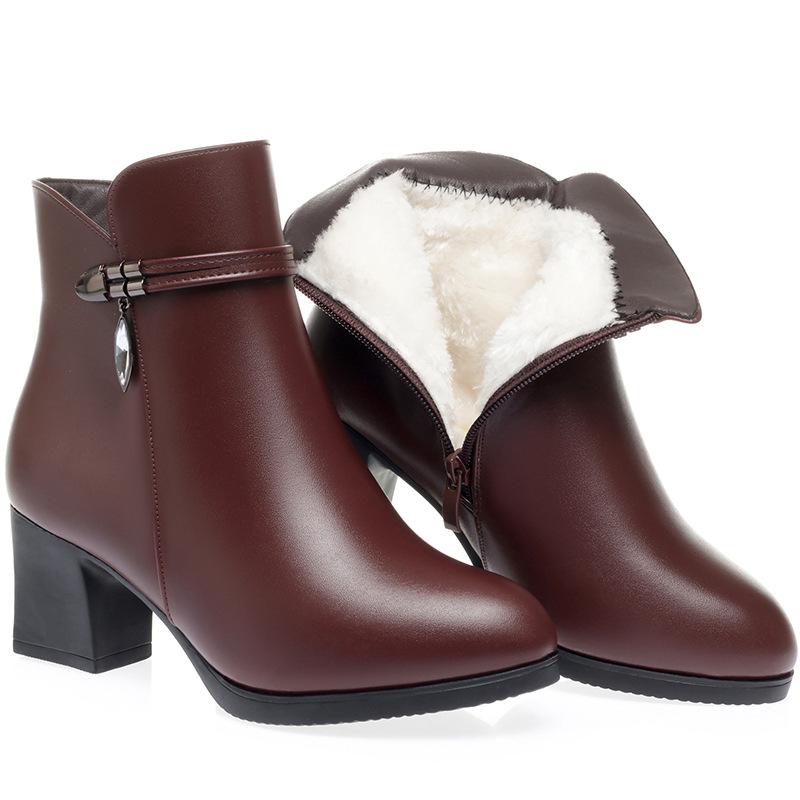 Модные осенне-зимние короткие ботинки женские ботинки на толстом каблуке из мягкой кожи теплые ботильоны на среднем каблуке из бархатистой кожи хлопковая обувь