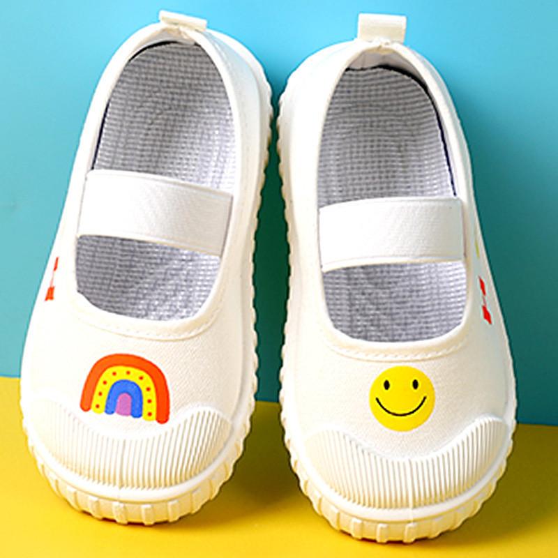 Детсадовские комнатные маленькие белые туфли 2025 весна и осень новые неглубокие на резинке туфли-одинарки на мягкой подошве парусиновые туфли