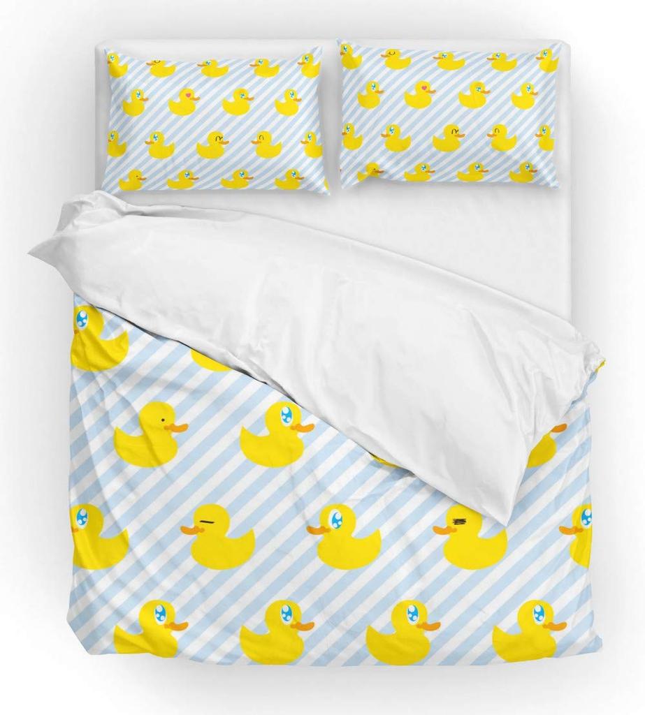 Cartoon Yellow Duck King Queen Duvet Cover Farm Lovely Animal Bedding Set Blue Bubble Quilt Cover Soft Polyester Comforter Cover