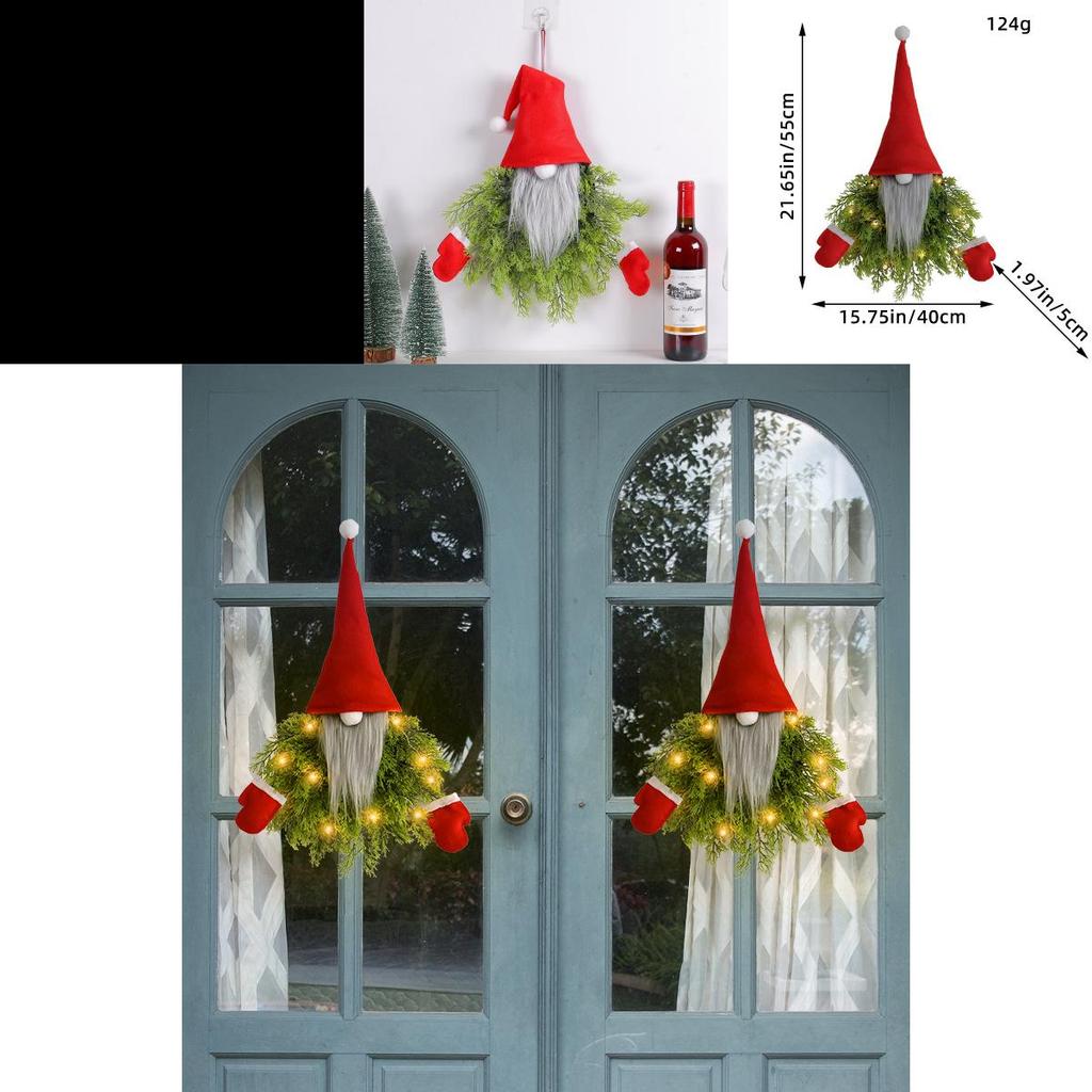 Creative Glowing Faceless Santa Claus Christmas Wreath For Festive Door Decor