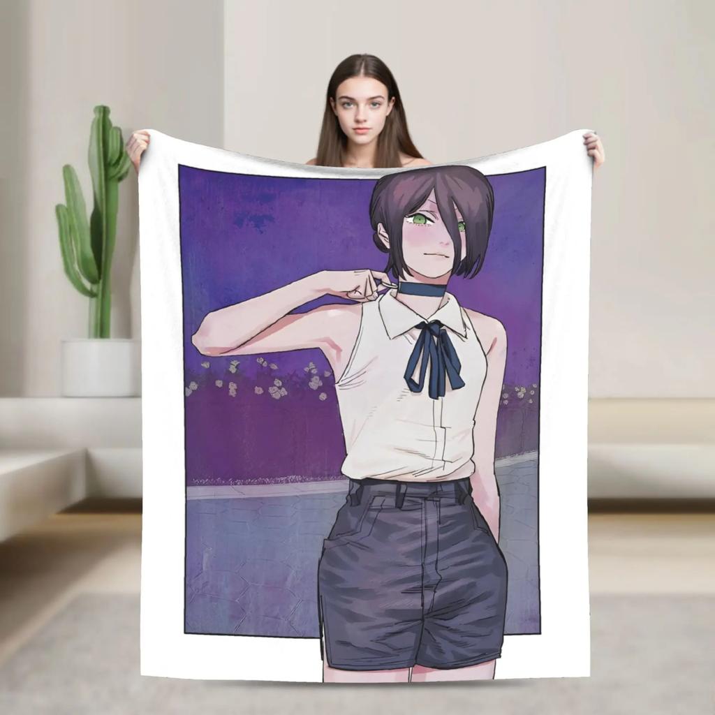 ChainsawsMan Reze Fleece Blanket  Soft Warm Anime Movie Throw Blanket for Home Living Room Dorm Gift